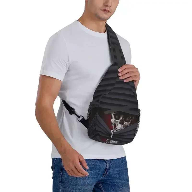 

Gothic Skeleton Death Skull Crossbody Sling Backpack Men Custom Shoulder Chest Bag for Cycling Camping Daypack