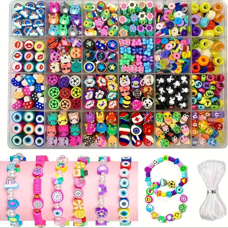 700Pcs Jewelry Making Kit DIY Beaded Crafts for Necklaces & Bracelets Acrylic, Soft Clay, Animal Charms, Polymer Clay Bead Sets