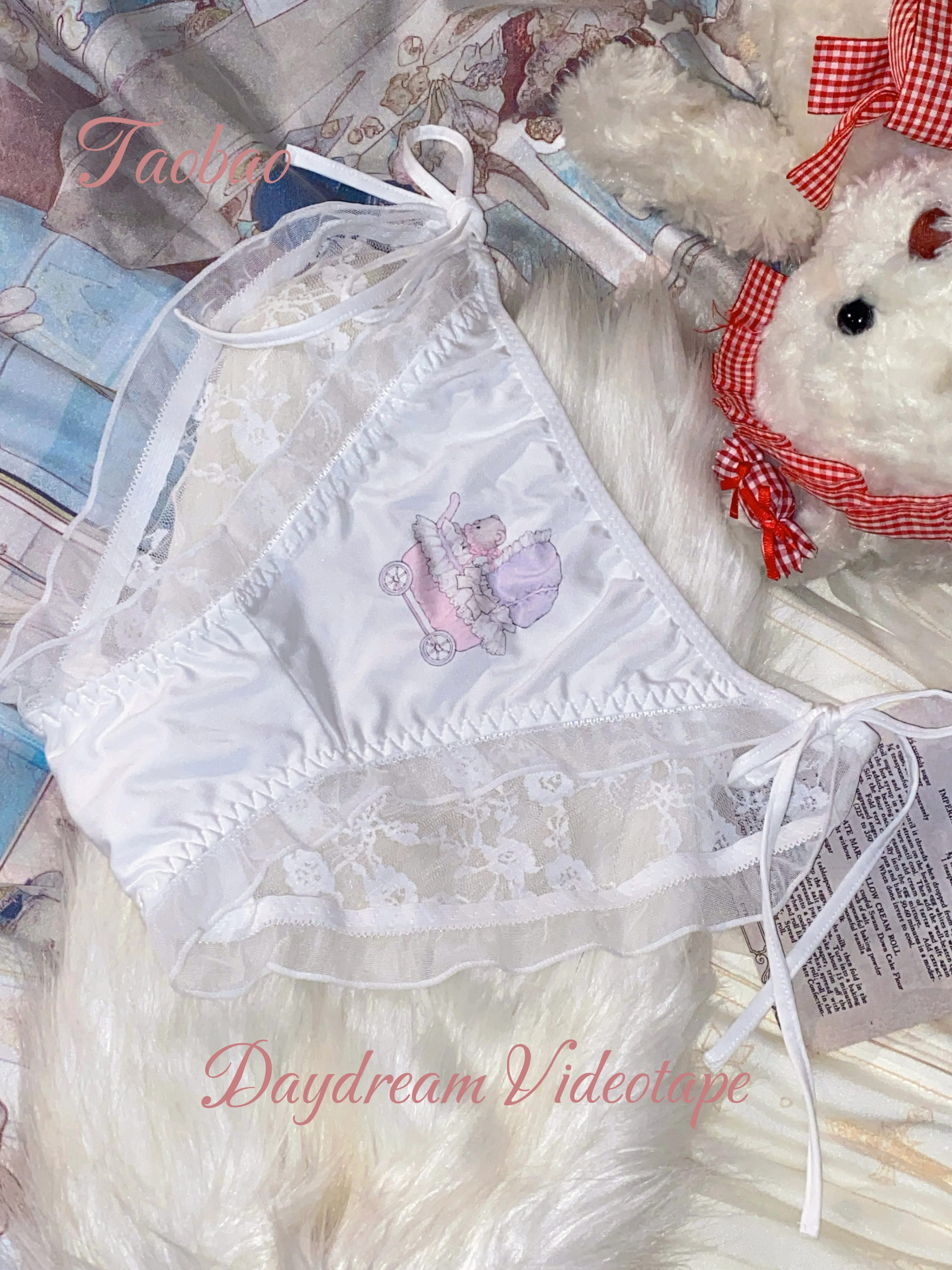 Dulce oso de peluche Lolita lindo puro deseo Correa triángulo ropa interior japonés impreso encaje Sexy chica dulce bragas