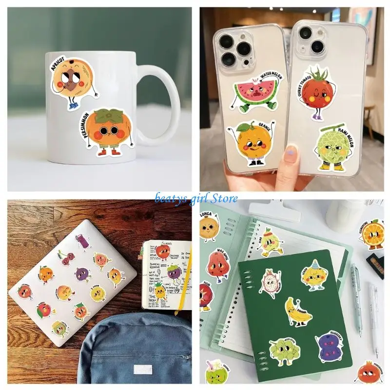 

C7AB 50 Cartoon Fruit Reward Stickers For Kids Learning Incentives PVC Waterproof Decals