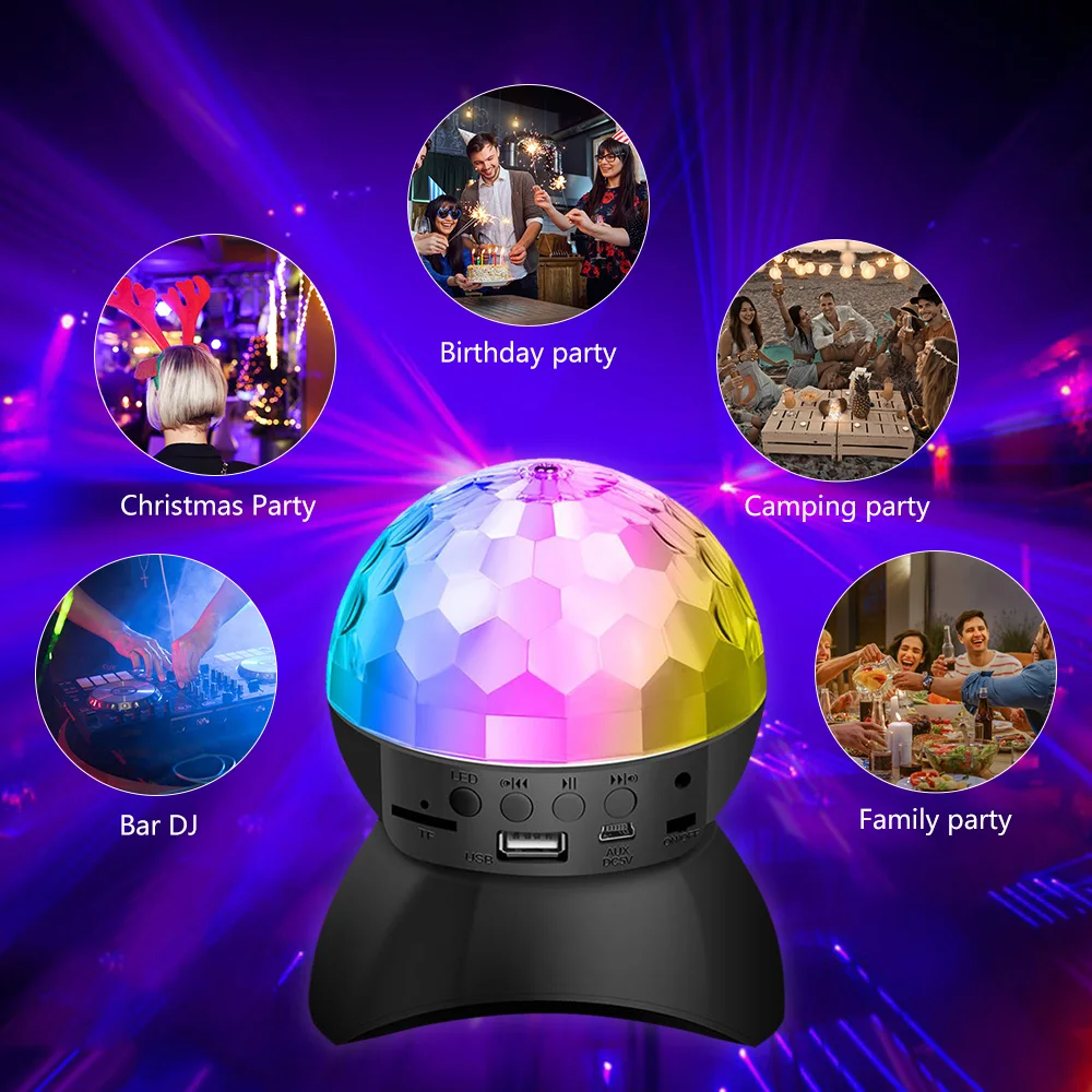 DJ Disco Light USB Rechargeable Rotating Ball Lamp Birthday Party Lights Decorations Ball Projector Christmas Club Stage Lamp