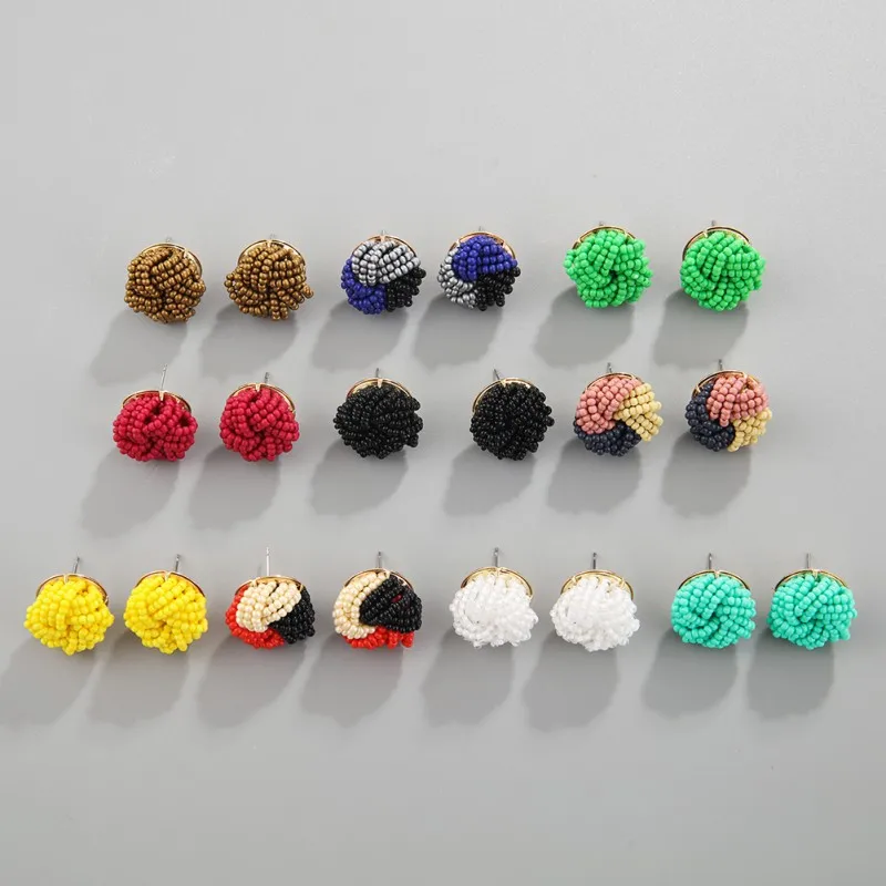 Pendientes de cuentas de arroz bohemio Mezcla de colores esféricos Aleación tejida a mano multicolor Personalidad Estilo nacional Creatividad simple