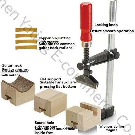 

Акустическая гитара, инструменты для изготовления музыкальных инструментов, ручные зажимные клещи F-типа, инструмент для обжима проводов.