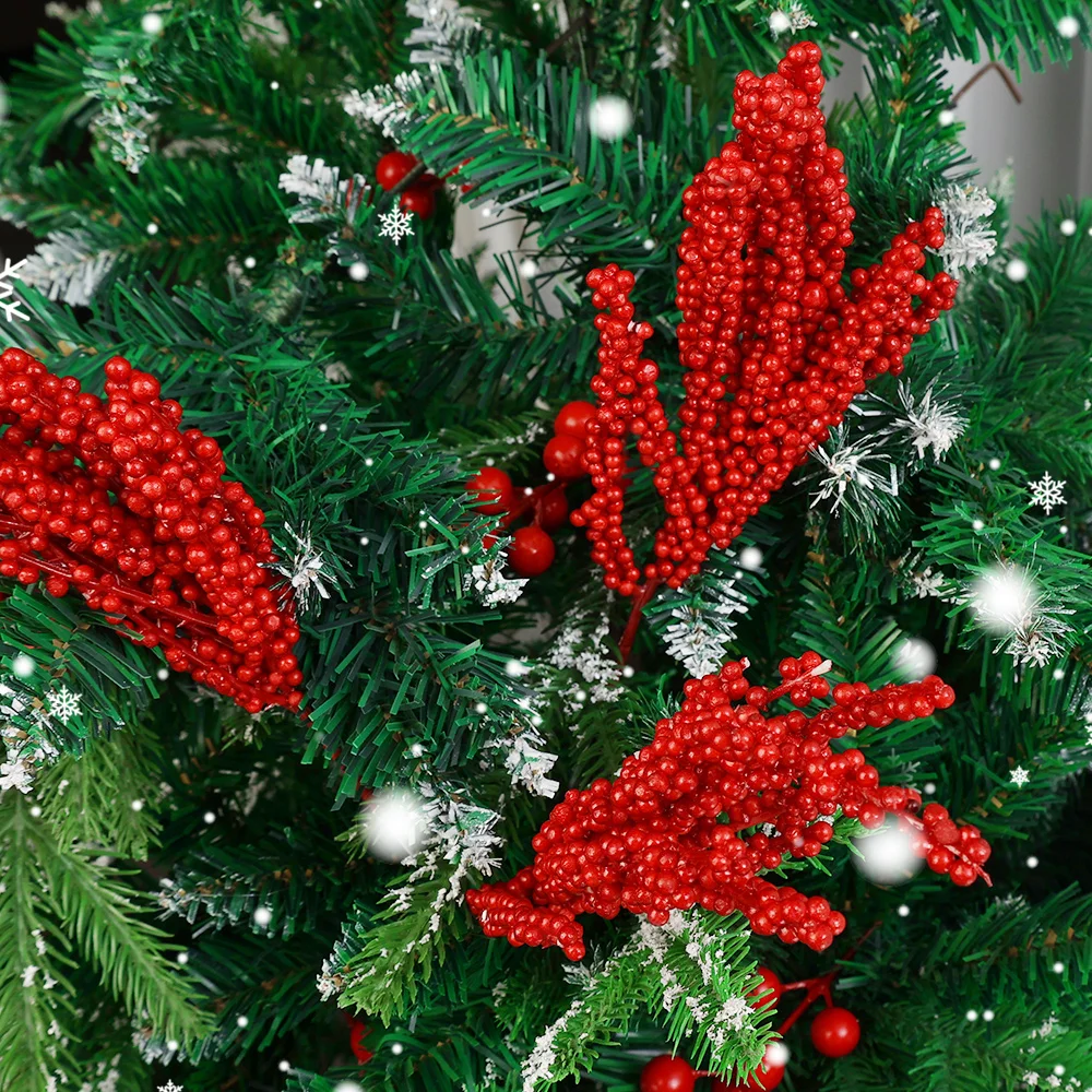 Artificial Holly Berry Stamen Wreath Enfeites, Natal Red Berries Branch, Plantas Falsas, Flores, Árvore De Natal, Decoração De Casa De Festa