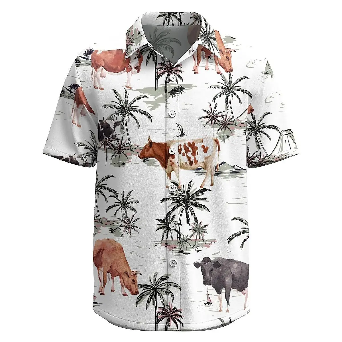 Jumeast Cattle 3D Print Short Sleeve Hawaiian Shirt Palm Tree Pattern Polyester Aloha Shirts Tropical Style Casual Men Clothing