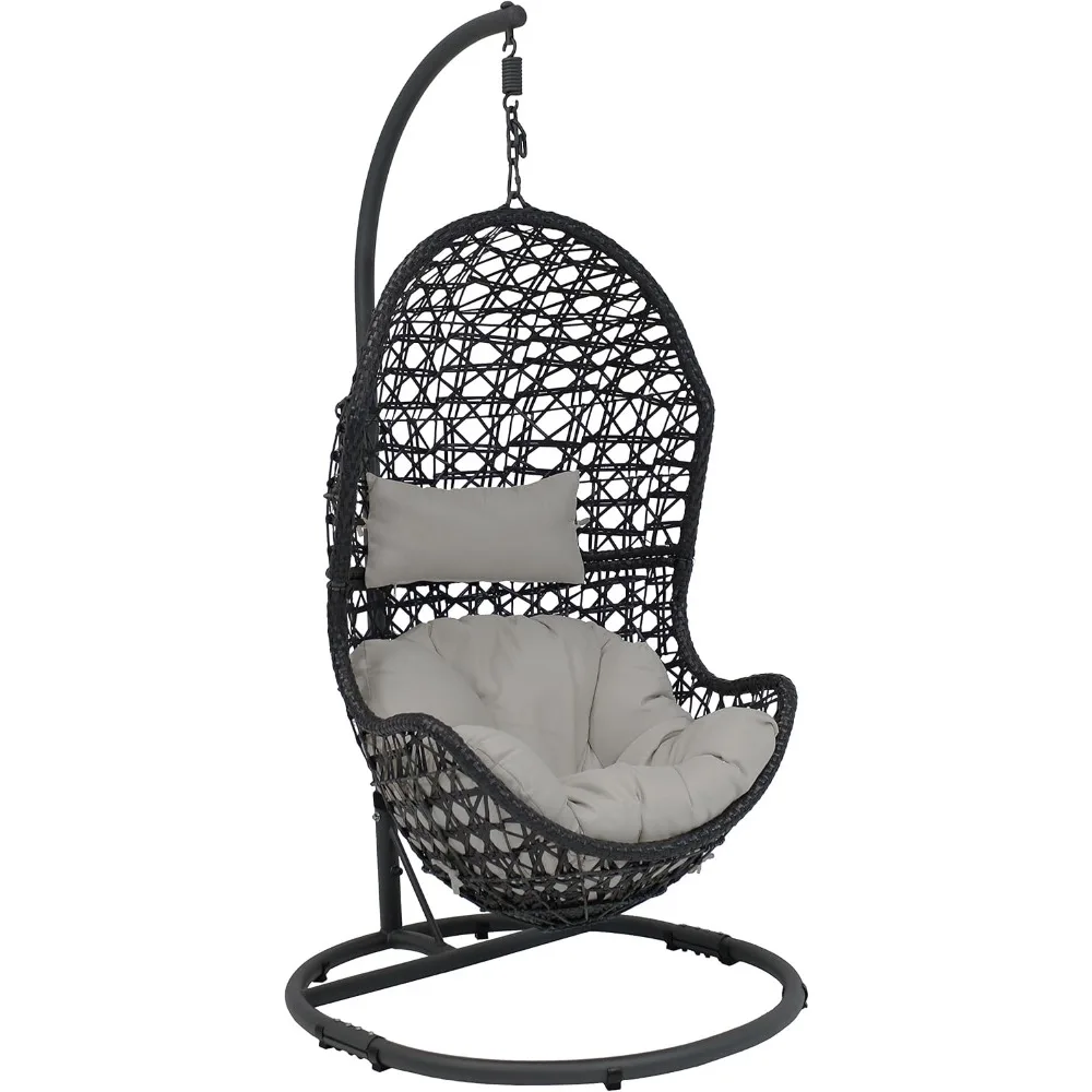 

Elegant Outdoor Relaxation: Cordelia Hanging Egg Chair with Steel Stand, Gray Cushion Included