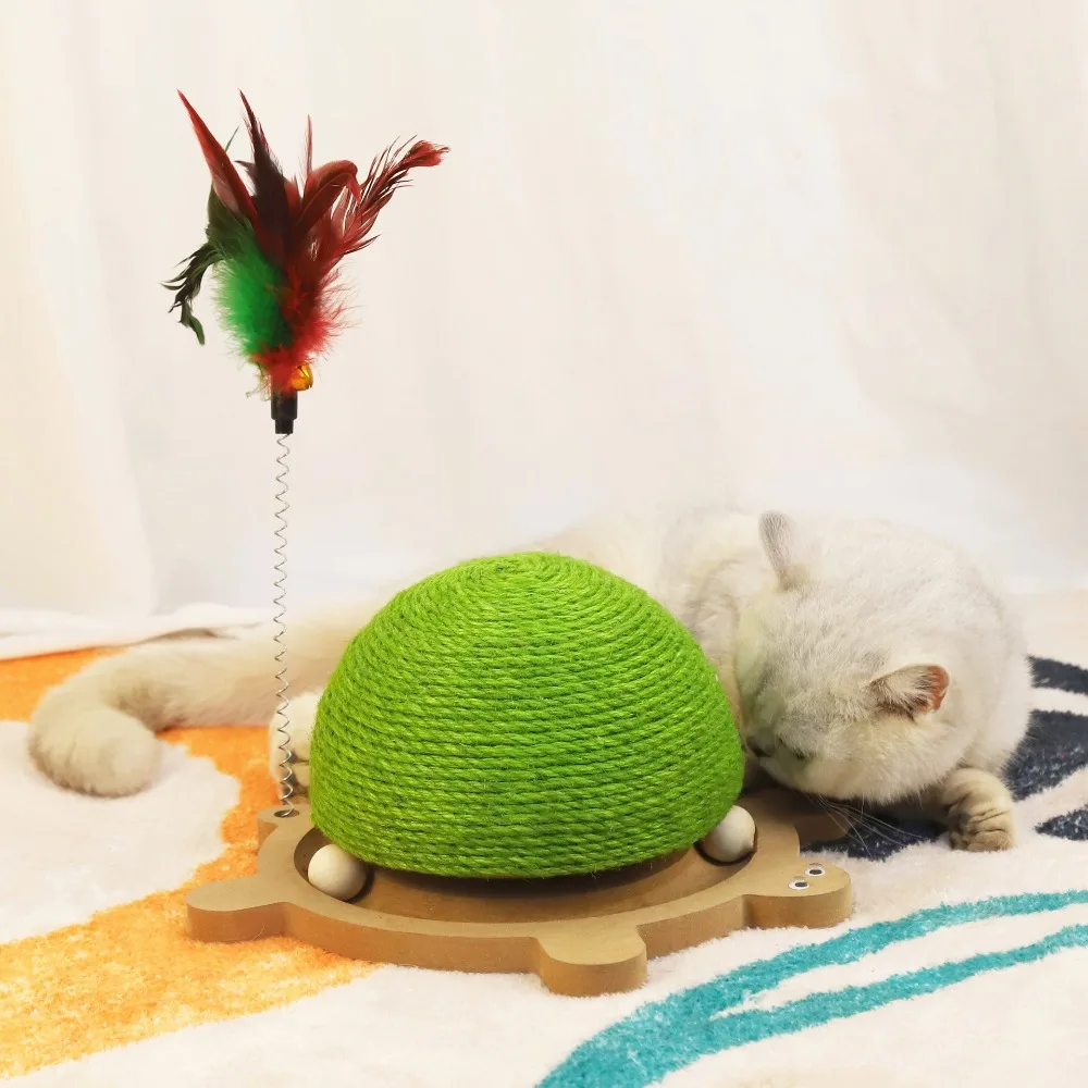 لوحة خدش على شكل سلحفاة مقاومة للاهتراء تفاعلية مع مخالب طحن كرة خدش للقطط والريش والسيزال