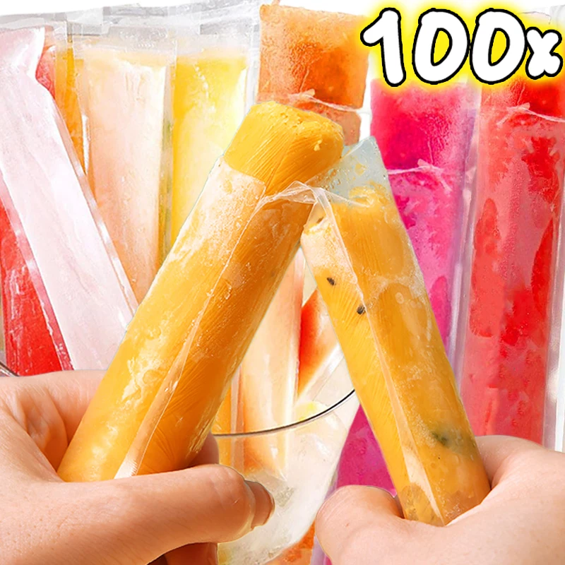 100/50 pçs saco de molde de gelo descartável grande congelar picolé selado sacos diy suco iogurte smoothie saco com funil ferramenta de sorvete