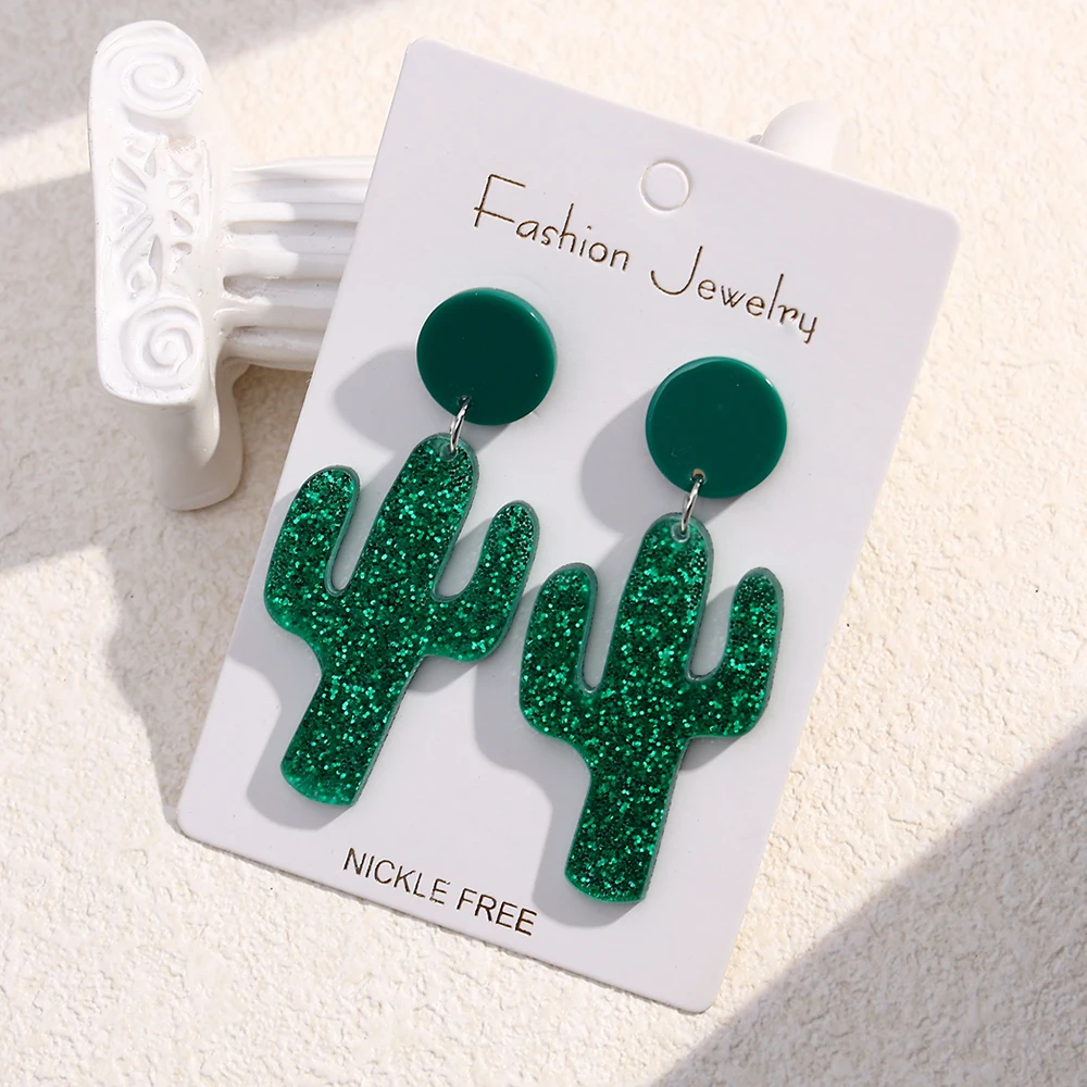 Tropical Park Cactus Design Dangle Earring Summer Holiday Style Plants Charm Earring Jewelry Gift