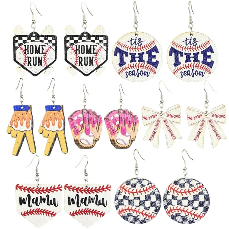 Creative Sports Fans Earrings Women Fashion Bow Wood Earrings Game Day Basketball Baseball Volleyball Soccer Sports Earrings