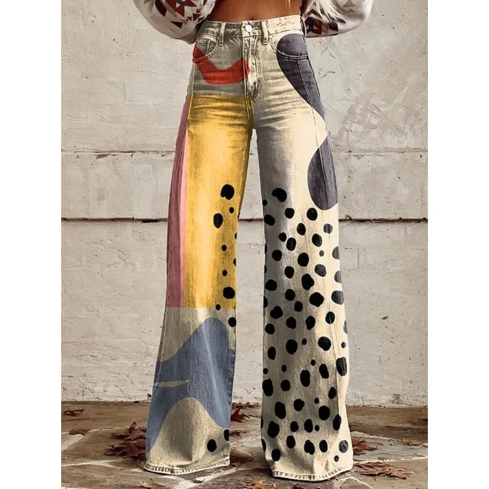 Vintage Leopardenmuster Weite Hose 100% Baumwolle Hohe Taille Locker Sitzende Lässige Palazzo-Hose Sommer Urlaub Streetwear Hose – Detail 3