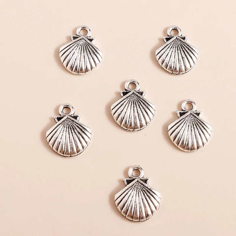 Leslie 50pcs 12*14mm Silver Color Ocean Beach Shell Metal Charms Pendants for DIY Earrings Necklaces Bracelet Jewelry Making