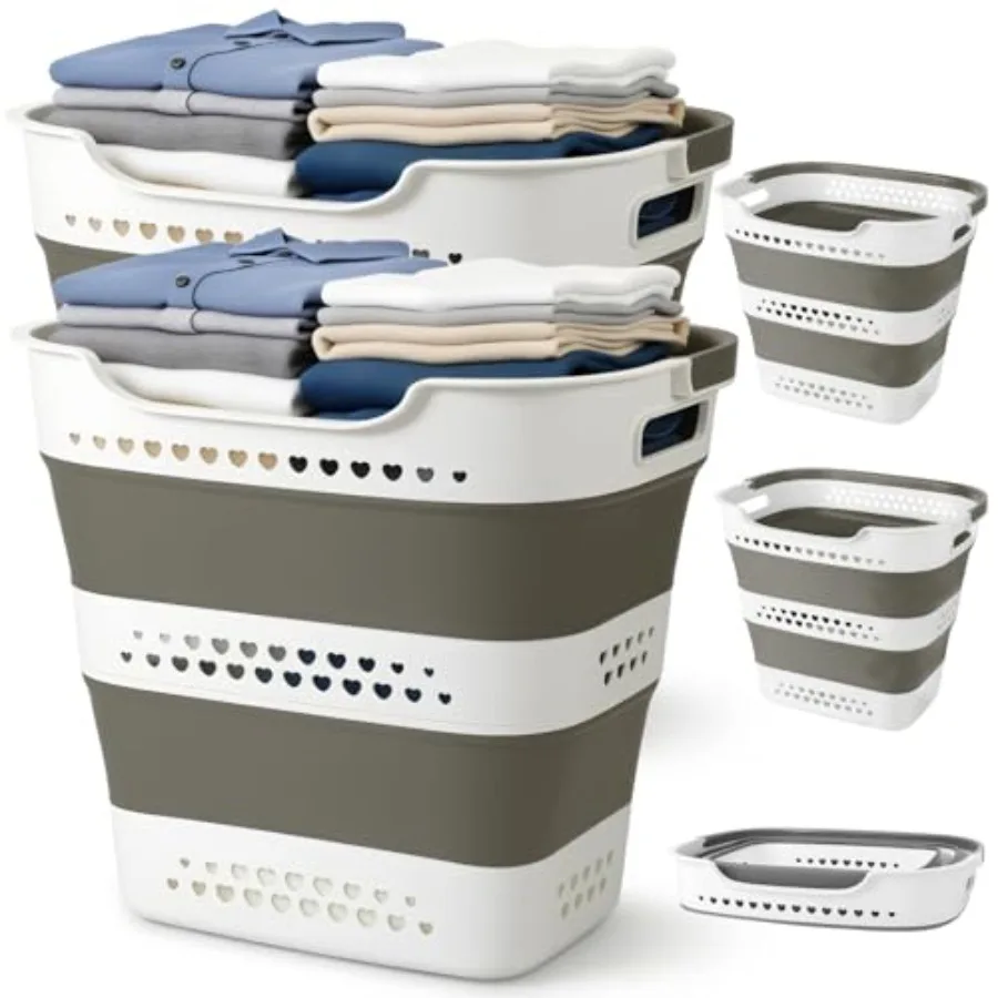 

4 Pcs 43L Collapsible Laundry Basket with Handles Foldable Plastic Laundry Basket Pop-up Clothes Storage Organizer Folding Plas