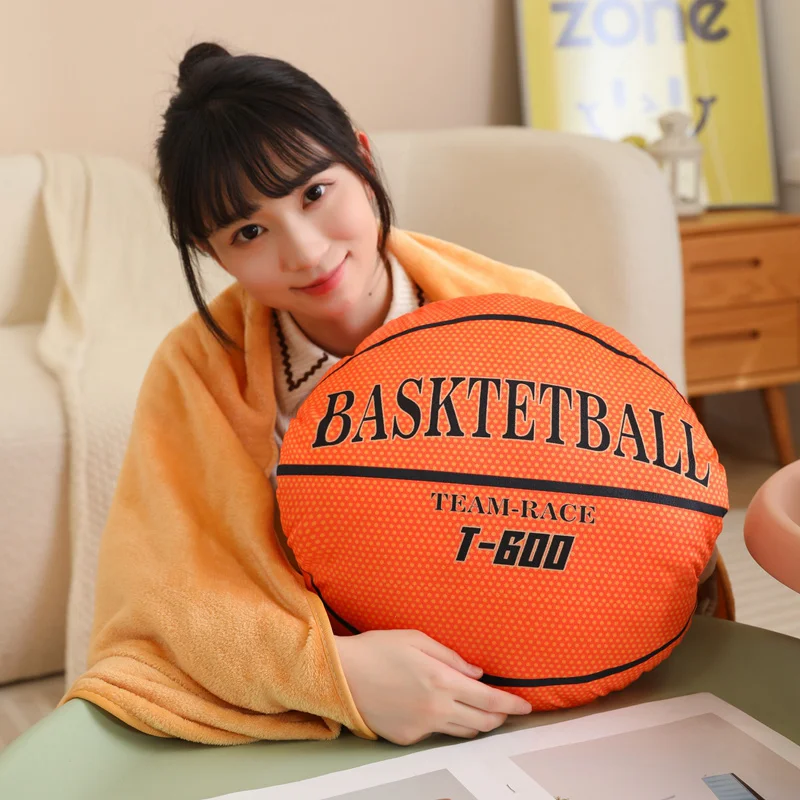 Fun Soft 3-in-1 Basketball Plush Doll Pillow Hand Warm Blanket Orange Basketball Plush Home Decor Birthday Gift For Boyfriend