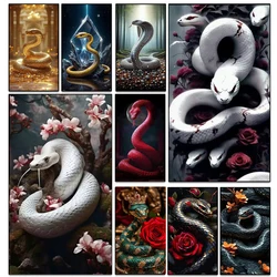 Zodiac Diamond Art DIY White Red Snake Diamond Mosaic 5D Square and Round Rhinestones Cross Stitch Home Decoration Wall Art