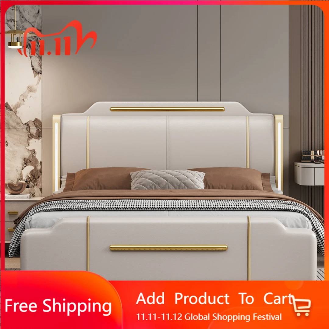 

Italian Light Luxury Bed Simple Modern Bedroom Wedding Aesthetics Bed Comfortable Adult High Quality Beliche Home Furniture