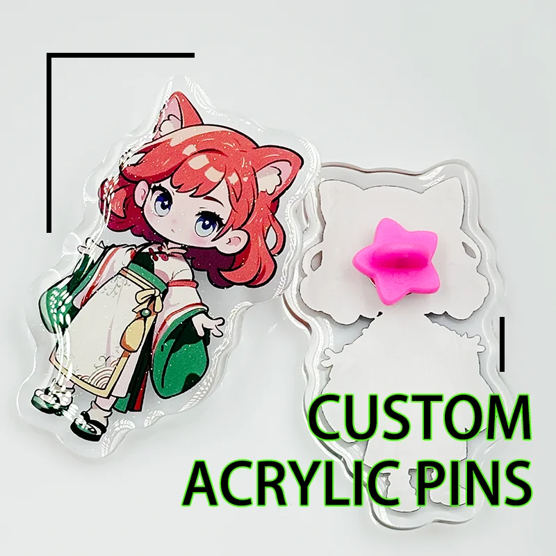 Custom Glitter Epxoy Acrylic Pins Personalizado Brooch customized Logo Company Anime game Clothing Bags Badges Custom gifts