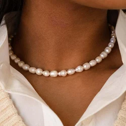 New Boho Elegant Jewelry Wedding Big Irregular Pearl Necklace For Women Fashion White Imitation Pearl Choker Necklace X0146