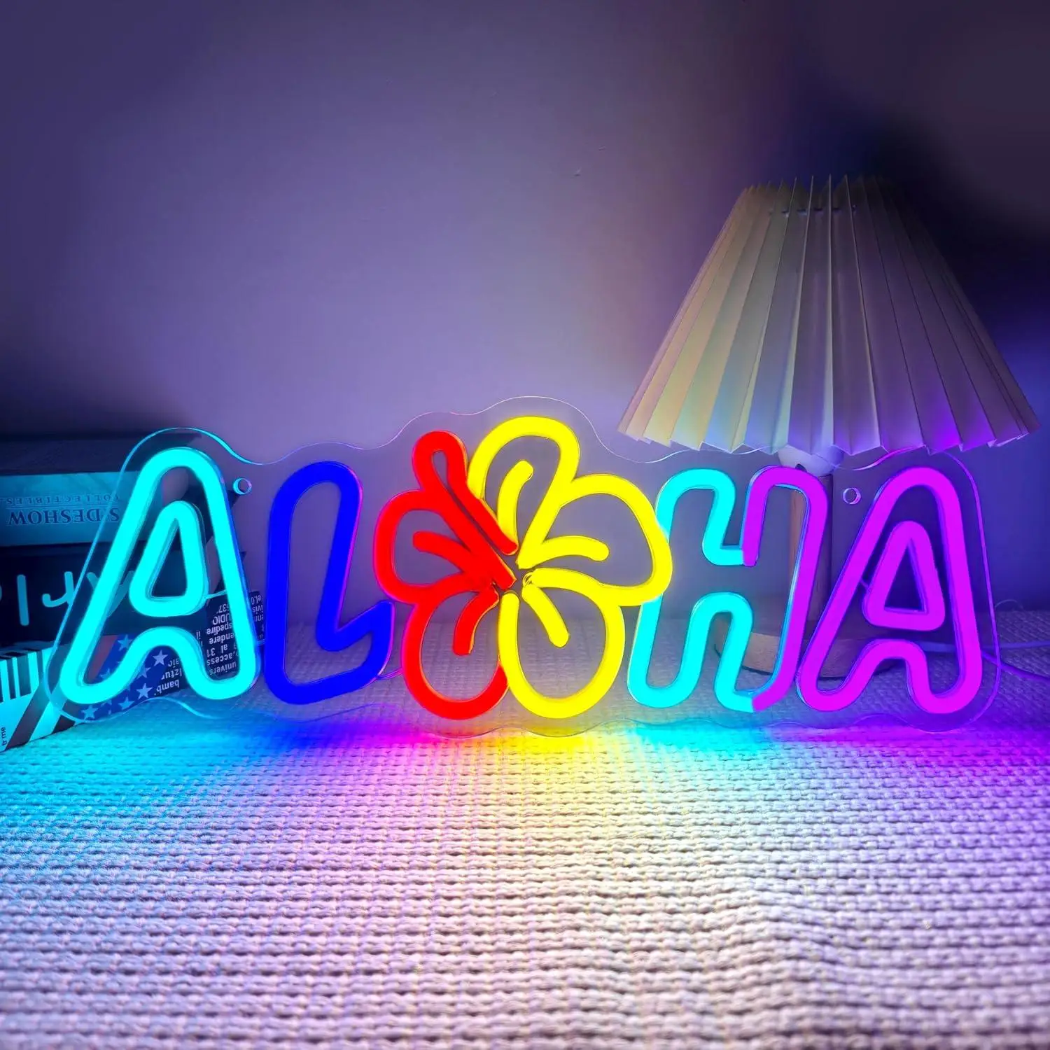 Aloha Hibiscus Flower Neon Sign USB Dimmable LED Light for Tiki Bar Bedroom Vacation Home Tropical Floral Neon Wall Art Gift