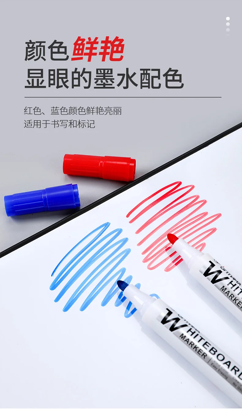 10-teiliges Whiteboard-Marker-Set, 2,0-mm-Spitze, schwarz, blau, rot, Tinte mit hohem Volumen, Büro-Lehrstift, klare Handschrift und einfaches Radieren L-528 – Detail 8