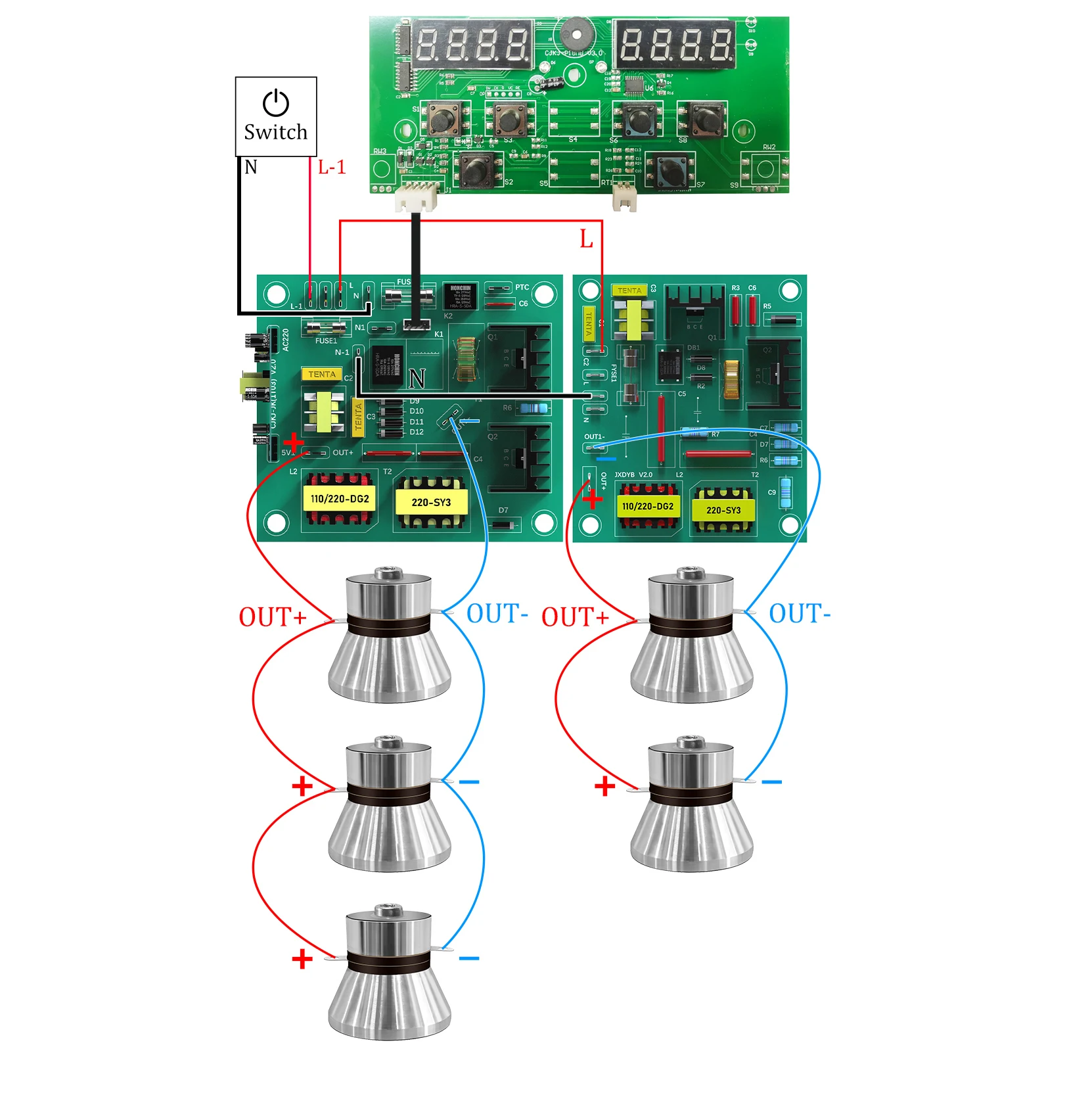 300W Ultrasonic Cleaner PCB Driver Boards Circuit Board Kit With 40KHz Ultrasounic Transducer