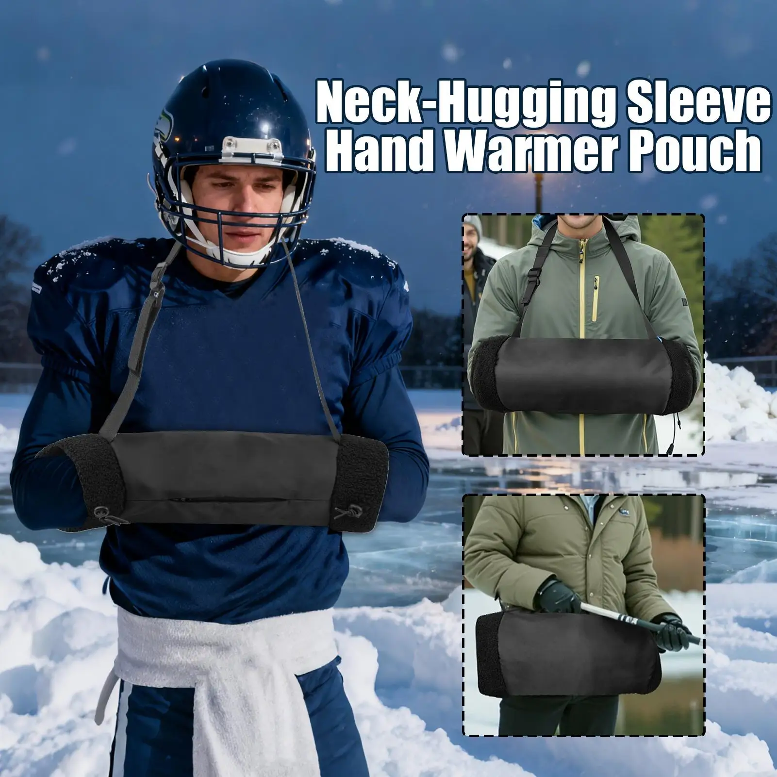 Hand Warmer Pouch Adjustable Muff Hand Warmer Muff With Neck Strap And Zipper Pocket For Camping Hunting Winter Outdoor