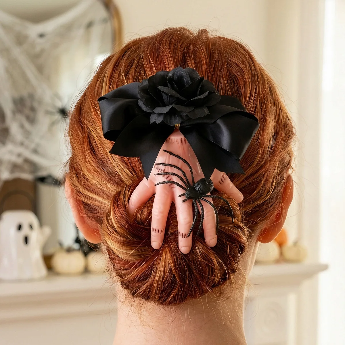 Steampunk Style Vintage Props Halloween Decoration Simulated Broken Hand Hairpin Black Bowknot Spider Claw Clip Dark Hairpin