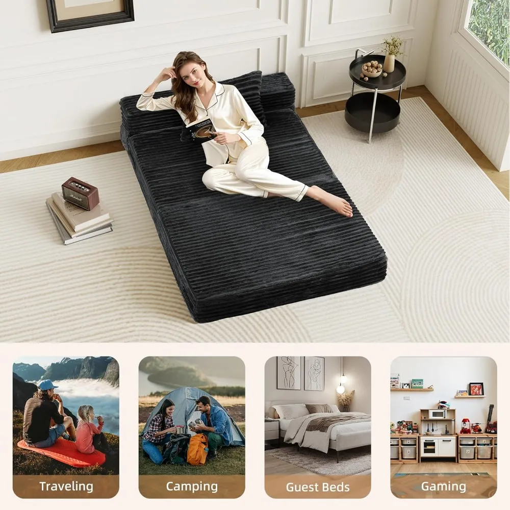 أريكة سرير متعددة الوظائف قابلة للطي بمقعد 1-4 مع وسادة، مرتبة إسفنجية، وتخزين #5