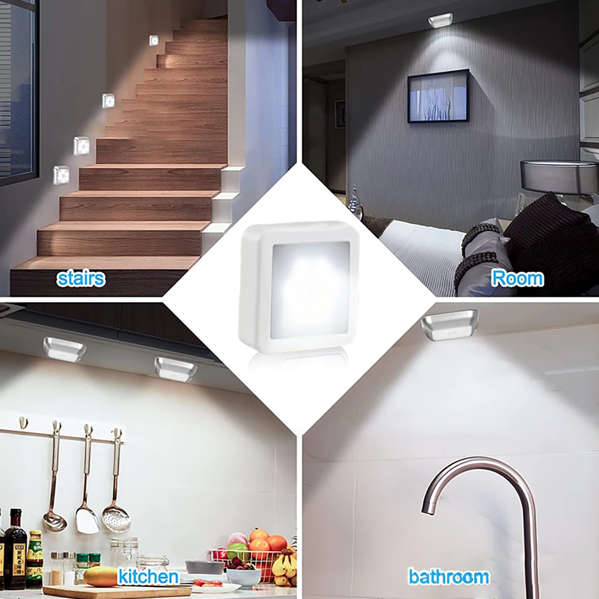 3/6Pcs Motion Sensor Led Night Light, Pir Sensor, Battery Powered (Battery Not Included), Led Decorative Light, Suitable for Bathroom, Bedroom, Hallway, Stairs, Ideal Decorative Light