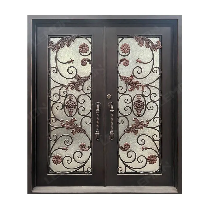 Custom Good Quality Cast Iron Glass Door for Home Nice Decoration Wrought Iron Door
