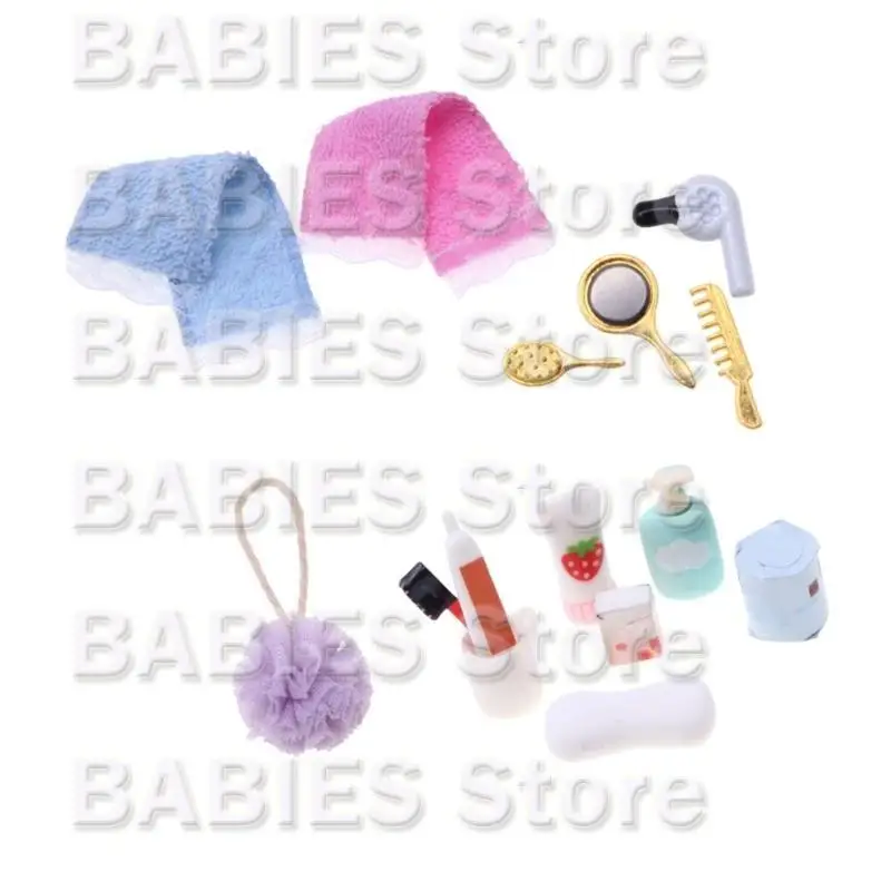

C9GB Dollhouses Bathroom Set Hairbrush Soap Toothbrush Cup Dollhouses Miniature Model Toy Dollhouses Bathroom Accessories