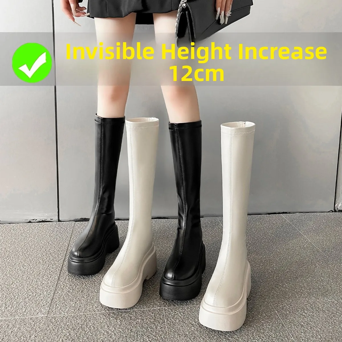 Women's Autumn Winter High Top Boots Thick Bottom Platform Comfortable PU Leather round Toe Waterproof Rubber Outsole Fashion...