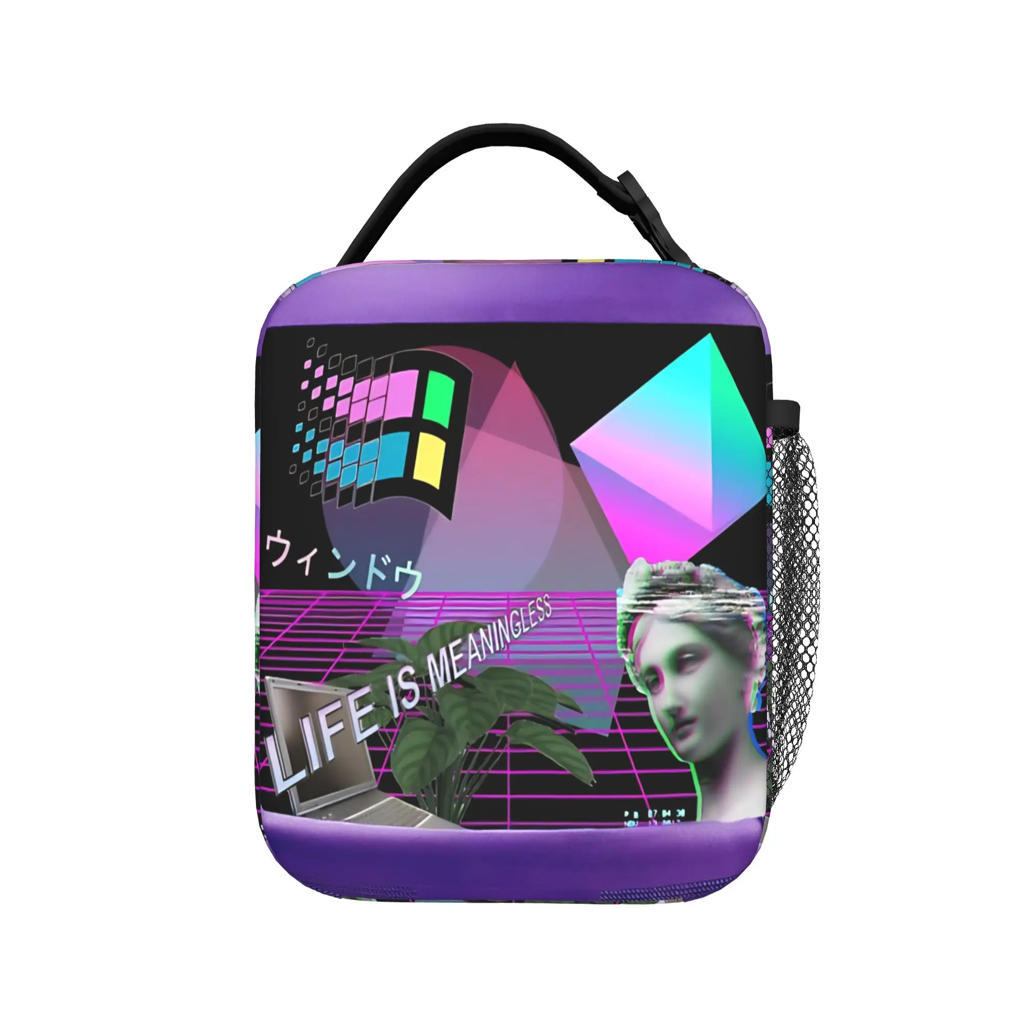 Frutiger Aero World Vaporwave Lunch Bag  Fun Lunch Box For Men Outdoor Picnic Convenient Cooler Bag Oxford Thermal Tote Handbags