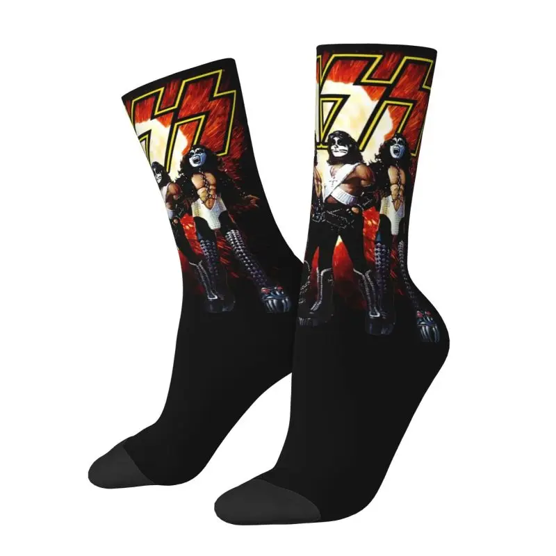 Custom Kisse Band Rock Roll Dress Socks Men's Women's Warm Fashion Heavy Metal Music Crew Socks