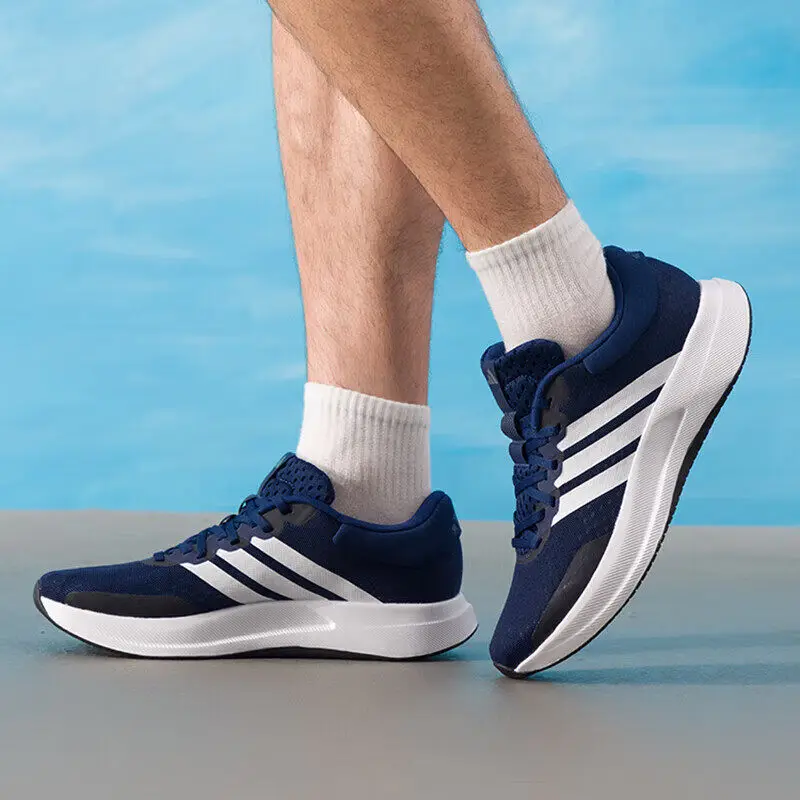 Adidas JR5851 Men Navy White Running Shoes Iconic 3 Stripes Breath Fabric Upper Lining Non Slip Rubber Outsole Daily  Sneakers