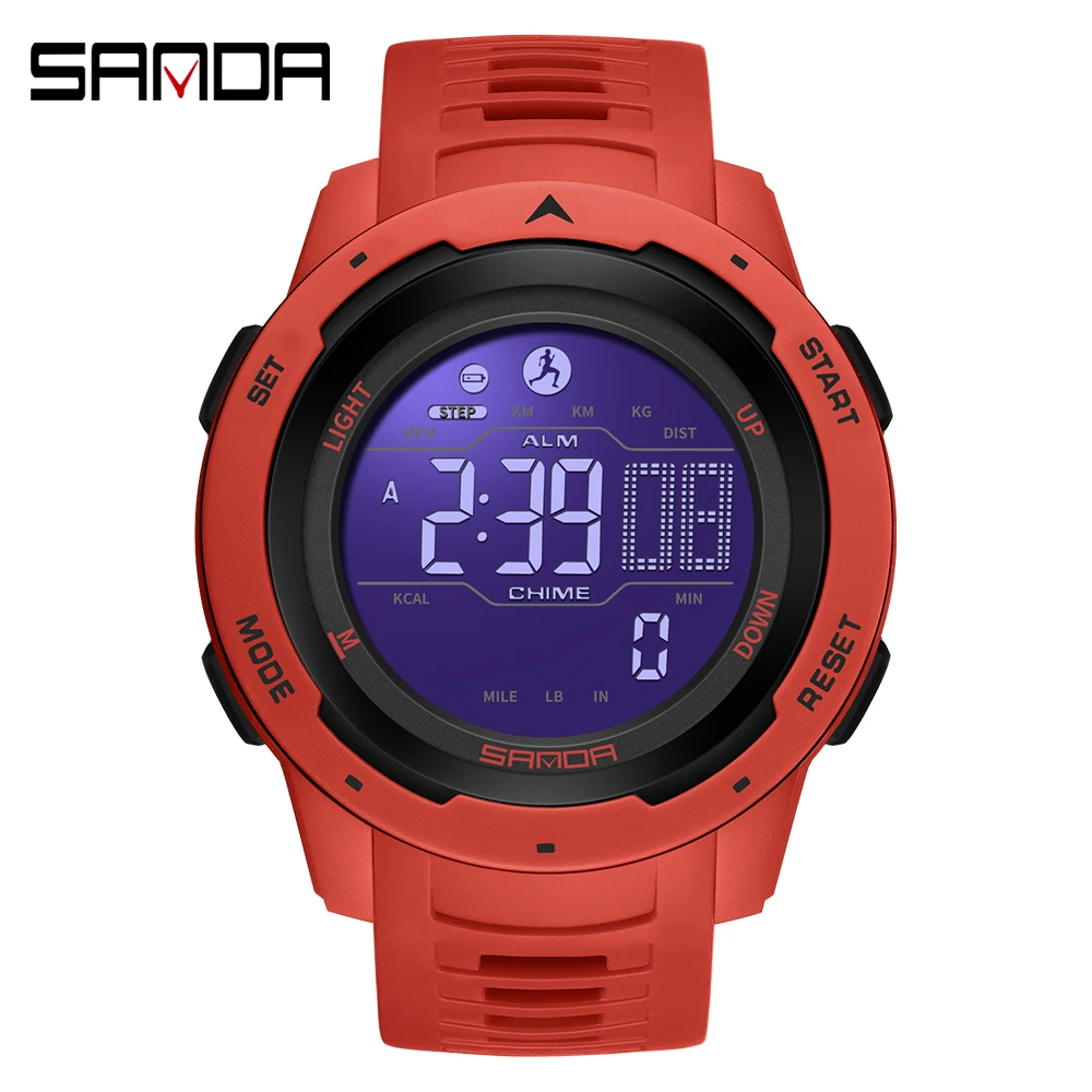 SANDA  Men Sports Passometer Calories 50M Waterproof LED Digital Military Wristwatch 2145