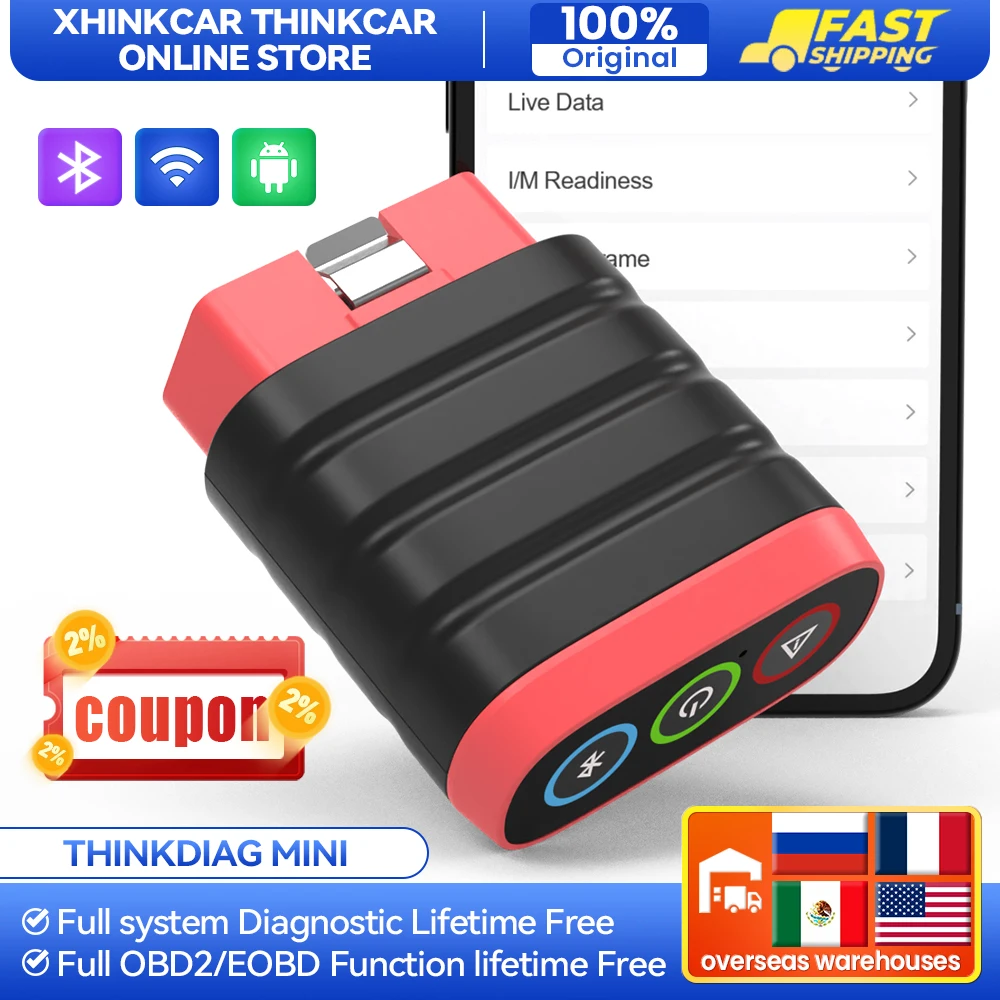 THINKCAR THINKDIAG-Mini outil de diagnostic de voiture, lecteur de code gratuit à vie, système complet, EAU Bluetooth, OBD2, toutes les voitures