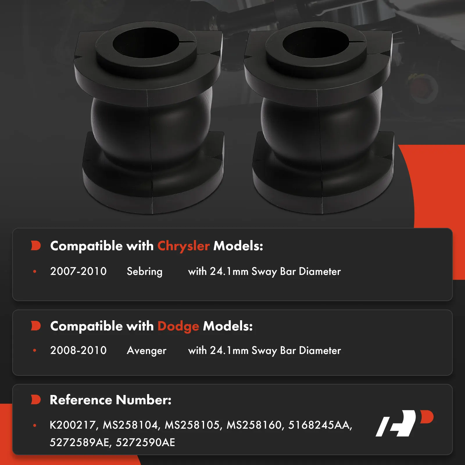 A-Premium 2x Front To Frame Sway Bar Bushing Kit for Dodge Avenger 2008-2010 Chrysler Sebring 2007-2010 5168245AA 5272590AE