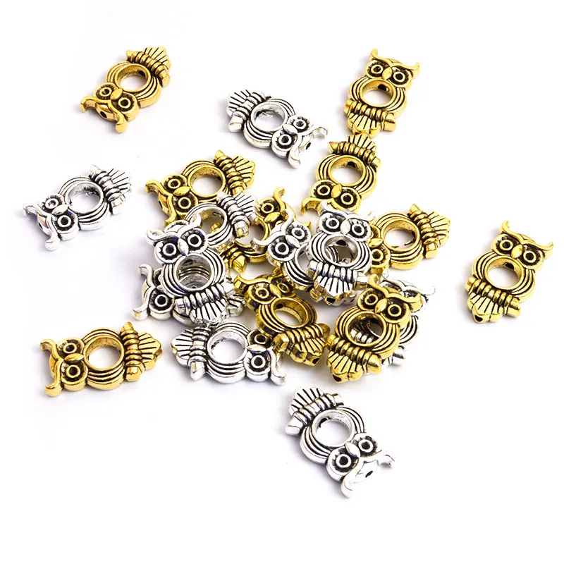 10pcs Owl Openwork Alloy Spacer Beads Charm Antique Silver/Gold Color Metal Loose Bead For Jewelry Making Necklace Bracelet Gift