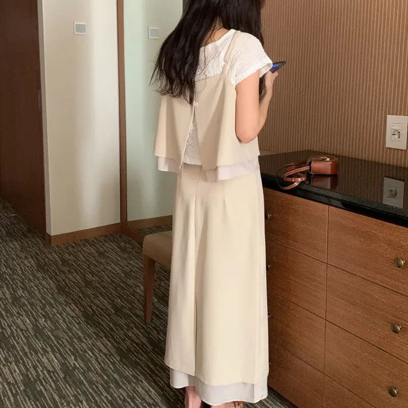 

Dongda Gate Women's Fashion Set High Waist Slit Skirt Strapless Top Breathable Lightweight Summer Outfit Korean Style