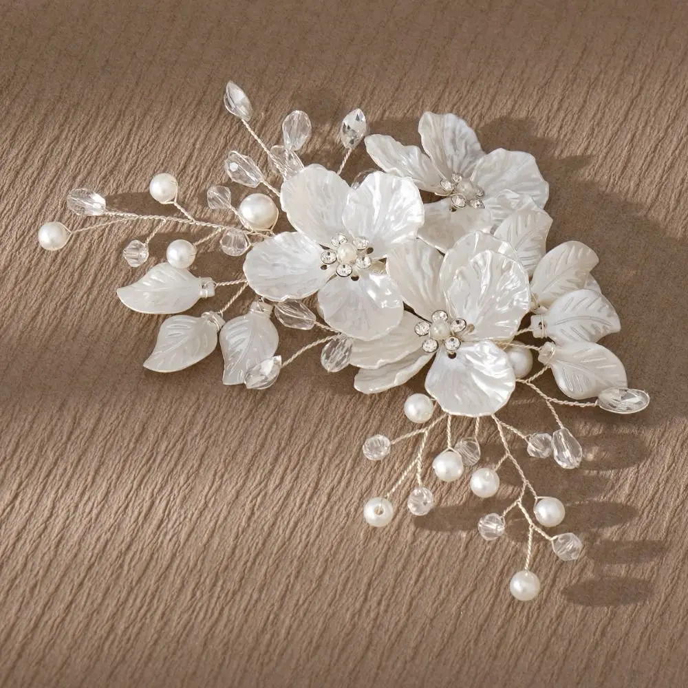 Exquisite Crystal Pearl Flower Bridal Headwear White Elegant Bride Headdress Luxury Handmade Wedding Hairpin Hair Accessories image 4