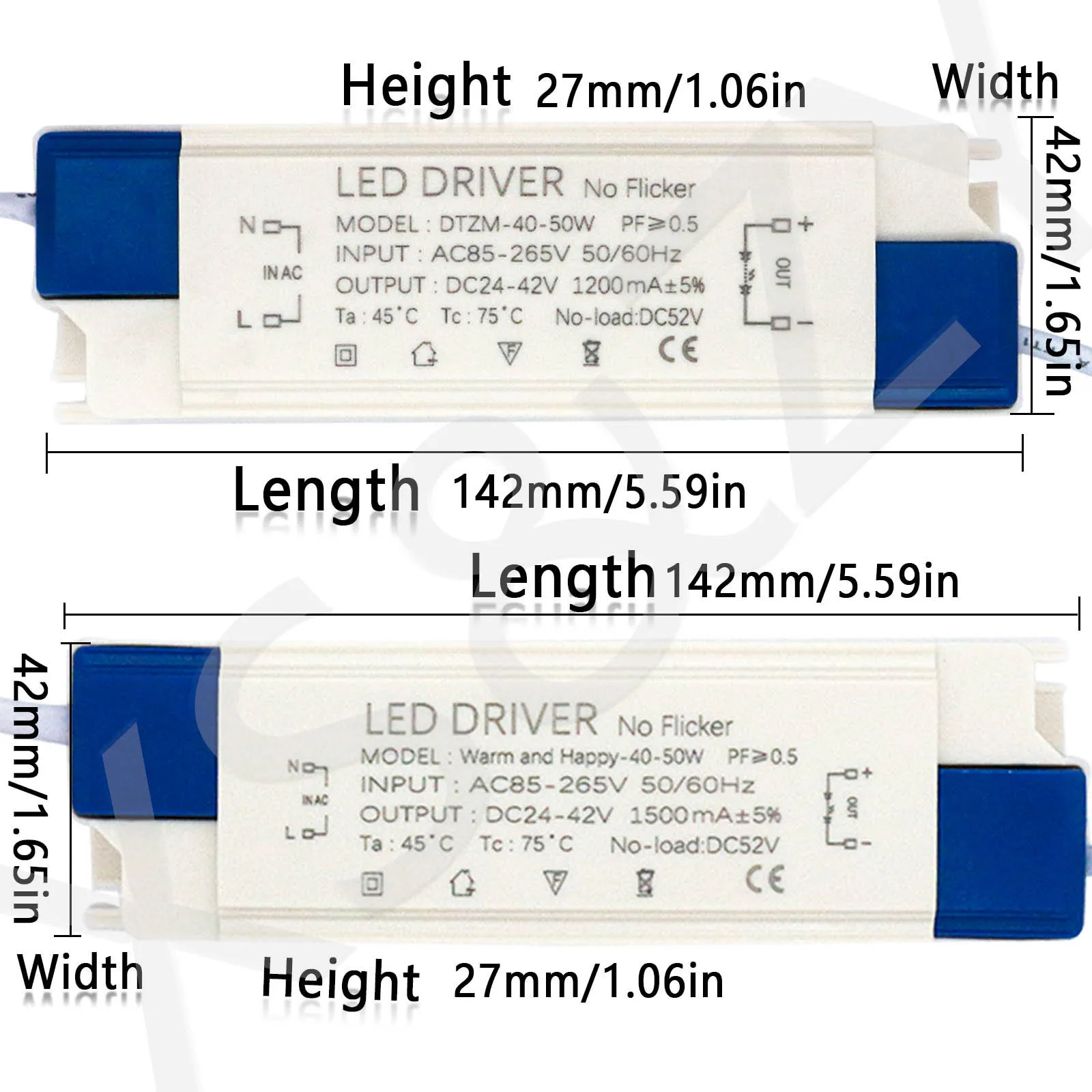 LED 40-50W Power Supply Lighting Transformer DC24-42V Output 110V  220V1200mA 1500mA LED External Driver DC Connector Panel Lamp