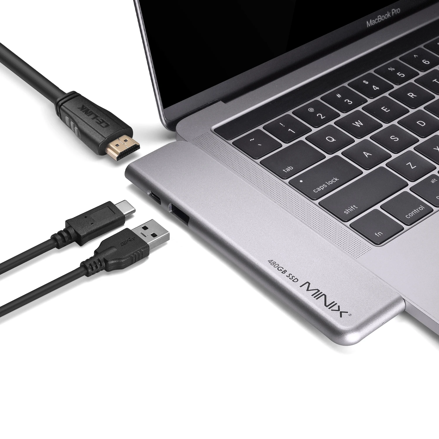 MINIX USB-C storage with 480GB SSD and Multi-ports  Hub for Apple MacBook Air/Pro | HDMI 4K@60Hz | Thunderbolt 3 | USB 3.0