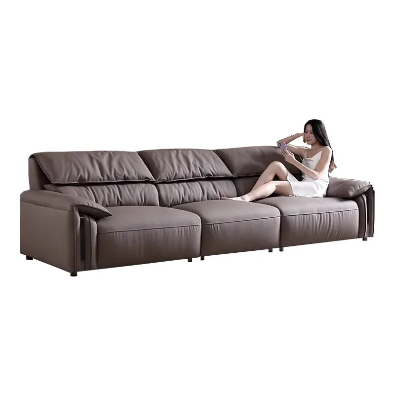 leather, sofa first layer cowhide, living room high backrest, straight row of three people, sofa elephant ear sofa