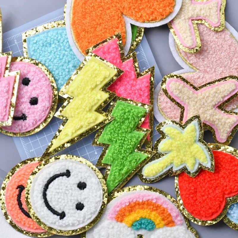 5pc/lot Iron on Patches Clothing Sticker Star Rainbow Lightning Airplane Heat Press Applique Chenille Embroidery patch