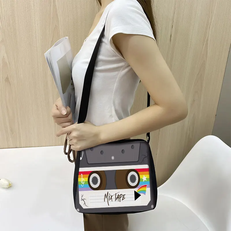 Cassette Tape Recorder Printing Handbag Back To 80s 90s Women Shoulder Bags for Travel Underarm Leisure Adjustable Crossbody Bag