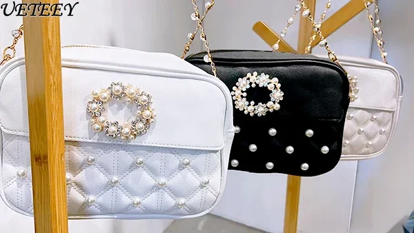 

Japanese Style Bags Women Sweet Cute Mine Chic Rhinestone Pearl PU Leather Crossbody Small Bag Girls Cute Lolita Shoulder Bag