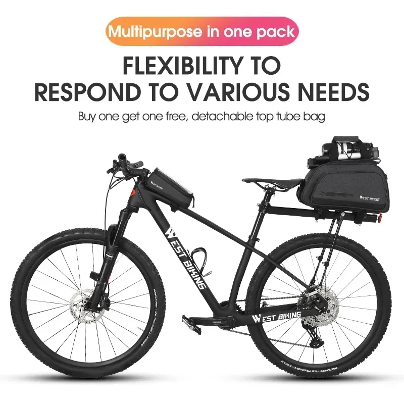 WEST BIKING 2 in 1 Bicycle Bag 10L Large Capacity Insulated Trunk Bag + 1.5L Touch Screen Phone Bag MTB Bike Cycling Pannier