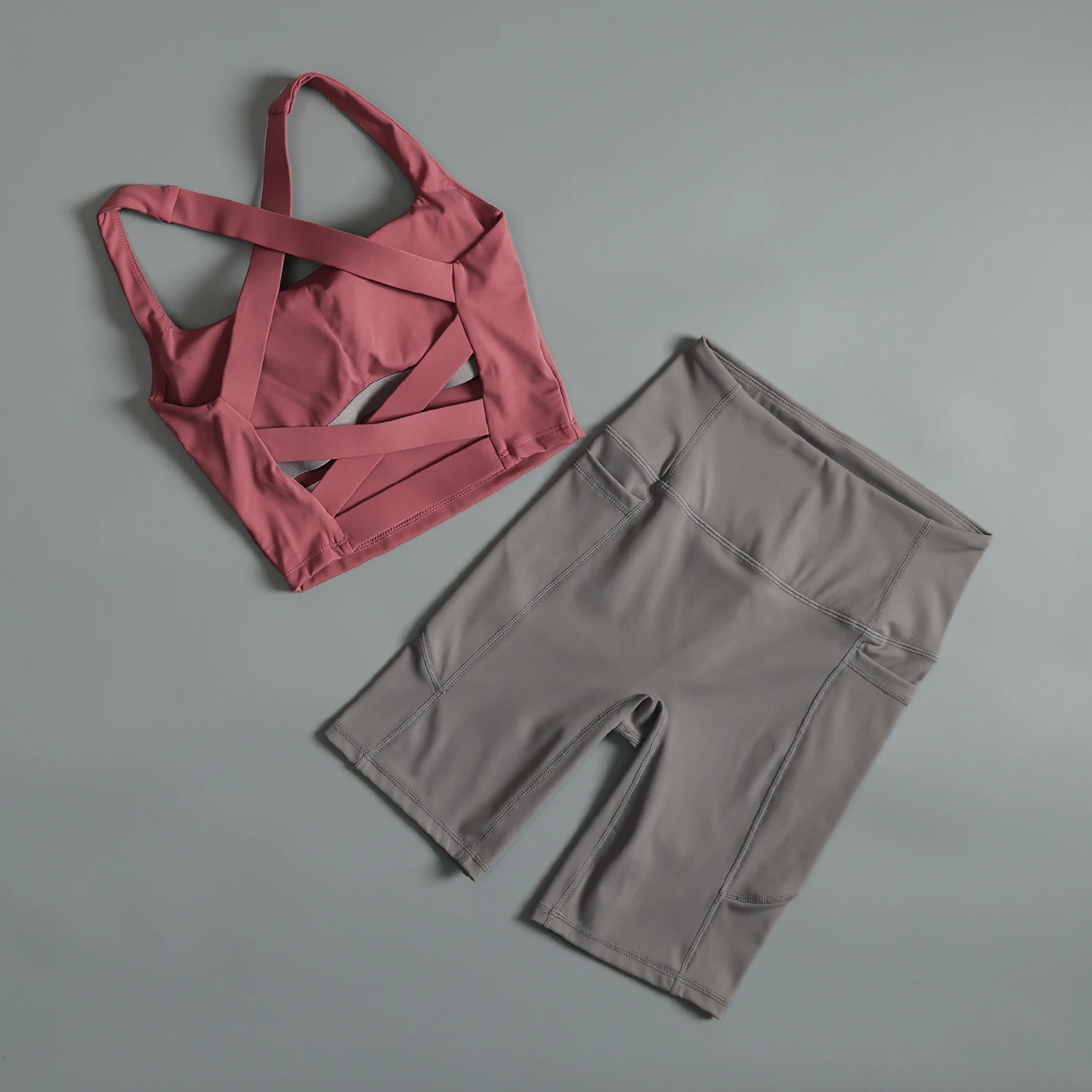 

Yoga suit women's summer high-end beauty back sports fitness bra professional running training cycling five-point pants