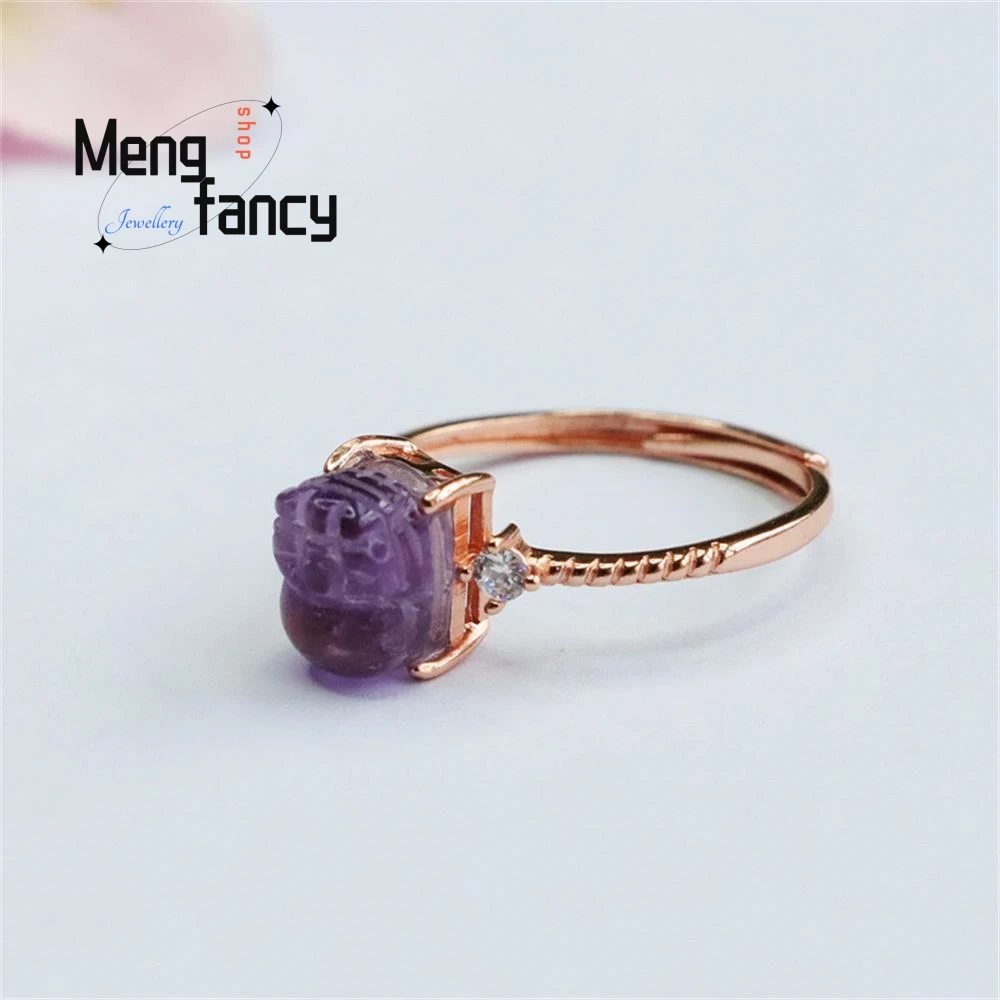 S925 Silver Natural Amethyst Exquisite Simple Ring High-grade Elegant Couple Promise Charms Fashion Luxury Jewelry Holiday Gifts